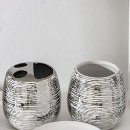 Набор аксессуаров для ванной комнаты Нити, 4 предмета, мыльница, дозатор 400 мл, 2 стакана, серебряный - Simaland фото 3