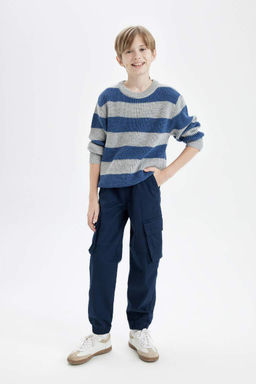 Трикотажный свитер в полоску с круглым вырезом для мальчика - Defacto фото 2