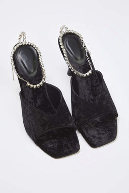 Siyah Kadife Tas Aksesuarl? Bilekten Baglamal? Klasik Topuklu Ayakkab? TAKAW26TO00019 - Trendyolmilla фото 3