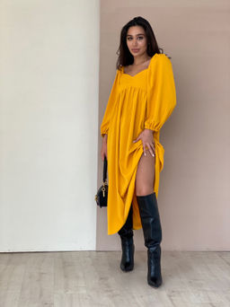 Платье-миди с пышными рукавами в цвете манго - Martichelli фото 56