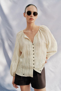 BLUSA RAYAS LAZOS / Crudo / Negro