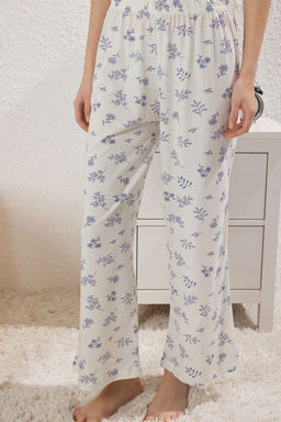 Trendyolmilla Beyaz-Mavi %100 Pamuklu Cicekli Cep Detayl? Hamile Orme Pijama Tak?m? THMSS25PT00212  фото 4