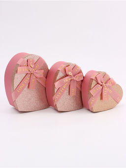 Набор подарочных коробок 3 в 1 сердца, розовый - золотой, 22×20×9; 18.5×17×7.5; 16×14×6 см