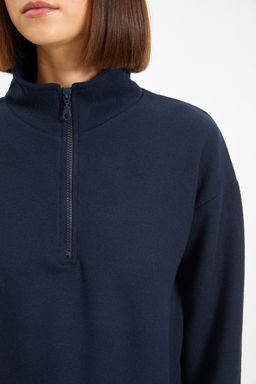 Lacivert Selanik/Triko Gorunumlu Fermuarl? Yaka Regular/Normal Kal?p Orme Sweatshirt TWOAW22SW0732