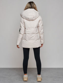 Зимняя женская куртка модная с капюшоном бежевого цвета 589827B - RoccaManer фото 7