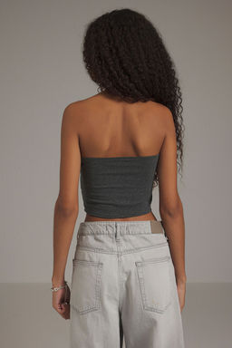 Trendyolmilla Ekru Fitted Straplez Yaka Crop Esnek Orme Bluz TWOSS24BZ00055 фото 27