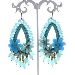 Серьги ручной работы капля в оплетении цв.аквамарин