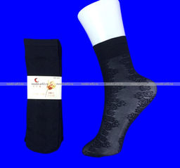 Цена за 10 пар. Носки женские капрон черные в цветочек арт. 301