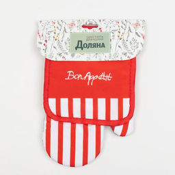Кухонный набор Доляна Bon appetit прихватка 17*17 см, варежка-прихватка 26*16 см, 100% п/э  фото 4