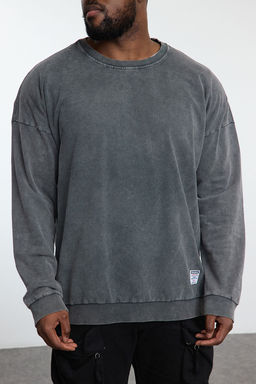 Haki %100 Pamuk Buyuk Beden Oversize/Genis Kesim Eskitme/Soluk Efektli Sweatshirt TMNAW24AO00031 - Trendyolmilla фото 4