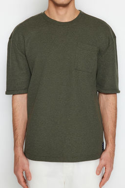 TRENDYOL MAN Haki Oversize/Genis Kesim Bisiklet Yaka Basic Buyuk Beden T-Shirt TMNSS25BF00000 - Trendyolmilla фото 5