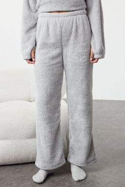 Gri Kapusonlu ve Nak?sl? Wellsoft K?sl?k Orme Pijama Tak?m? THMAW25PT00143