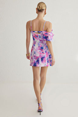 Cok Renkli Vucuda Oturan F?rf?rl? Cicek Desenli K?sa Abiye Gece Mezuniyet Elbisesi TPRSS25EL00171 - Trendyolmilla фото 5