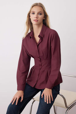 Bordo Bele Oturan Gipe Detayl? Gomlek TWOAW26GO00008 - Trendyolmilla фото 2