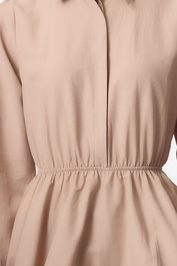 Camel Balon Etek Gomlek Yaka Mini Dokuma Elbise TWOAW25EL00489