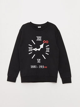 Bisiklet Yaka Bask?l? Uzun Kollu Erkek ?ocuk Sweatshirt