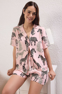 Trendyolmilla Pembe Hayvan Desenli Viskon Sortlu Dokuma Pijama Tak?m? THMSS25PT00390 фото 2