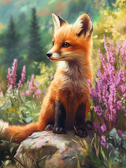 Вышивка крестиком 40х50см, Лисёнок и цветы