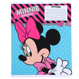 Цена за 10 шт. Тетрадь 12 листов, 5 видов МИКС, мелованная бумага, клетка, Минни Маус