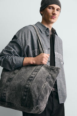 WASHED-EFFECT DENIM TOTE BAG - Zara фото 5
