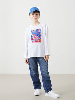 Bisiklet Yaka Bask?l? Unisex ?ocuk Ti??rt