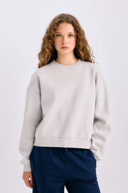 Regular Fit Bisiklet Yaka Kal?n Basic Duz Sweatshirt - Defacto фото 4