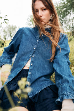 Blusa denim con ribetes de volante - H&m фото 5