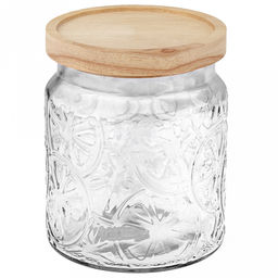 Банка стеклянная прижимная крышка Цитрус 1,15л, д12см h14см, деревянная крышка с уплотнителем, д/горла - 9,5см, д/основания - 11см, цветная коробка (Китай)