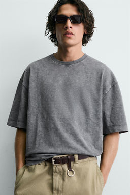 CAMISETA RELAXED FIT ESTRUCTURA FLAM? LAVADO / Antracita oscuro - Zara фото 6