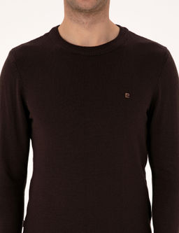 Koyu Kahverengi Slim Fit Bisiklet Yaka Basic Triko Kazak - Pierre cardin фото 6