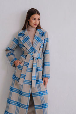 8395 Удлинённое пальто Hilton серо-голубое в клетку - Martichelli фото 15