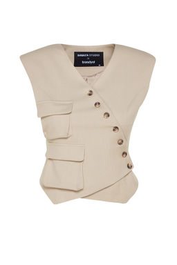 Trendyolmilla X Sagaza Studio Bej Cep Detayl? Yelek TCLSS23YE00001  фото 6