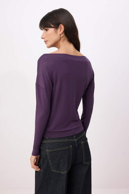 Murdum Regular/Normal Kal?p Kay?k Yaka Dusuk Kol Uzun Kollu Esnek Orme Bluz TWOSS26BZ00696 - Trendyolmilla фото 4