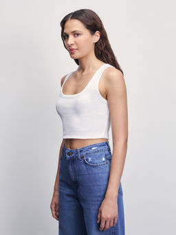 Укороченный топ в рубчик / Zarina  фото 3