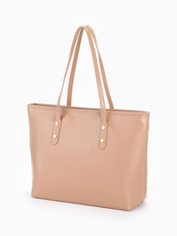 Сумка-шопер женская на молнии, размер 30.5×12×27 см, однотонная, бежевая