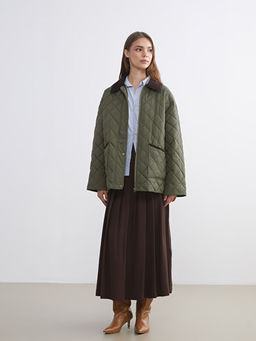 Kadife G?mlek Yaka Oversize Kad?n ?i?me Mont