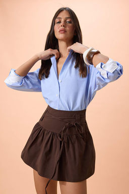 Kahverengi %100 Pamuk Gabardin Mini Etek TWOSS26ET00085 - Trendyolmilla фото 4