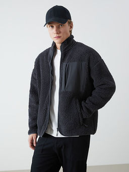 Dik Yaka Uzun Kollu Pel?? Erkek Fermuarl? Sweatshirt