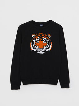 Bisiklet Yaka Desenli Uzun Kollu Erkek ?ocuk Triko Kazak