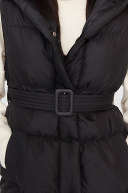 Siyah Kapusonlu Kemerli Su Itici Sisme Yelek TWOSS21YE0002 - Trendyolmilla фото 4