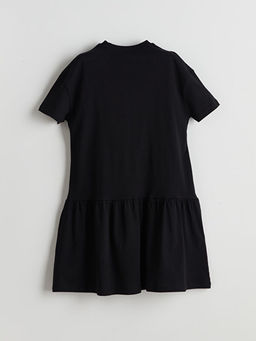 Bisiklet Yaka London Bask?l? K?z ?ocuk Elbise