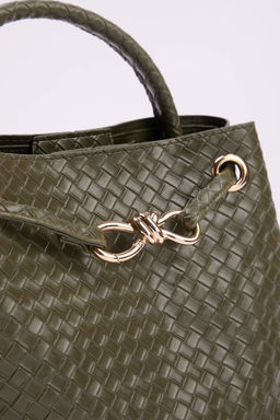 Haki Cift Kullan?ml? Orgu Suni Deri Orta Boy Kad?n Omuz Cantas? TAKSS26OC00049