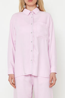 Pembe Oversize %100 Tencel Denim Gomlek TWOSS24GO00142