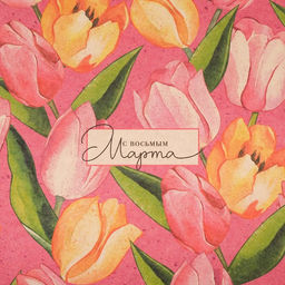 Цена за 10 шт. Бумага упаковочная крафтовая «С восьмым марта», тюльпаны, 50 х 70 см