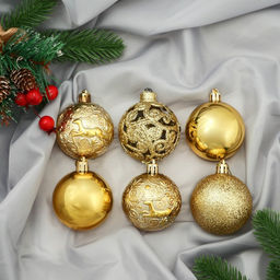 Ёлочные игрушки Ёлочка в кружевах, шары новогодние, d=6 см, набор 9 шт., золотистый