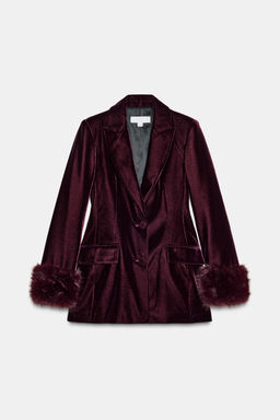 VELVET BLAZER WITH FAUX FUR CUFFS - Zara фото 6