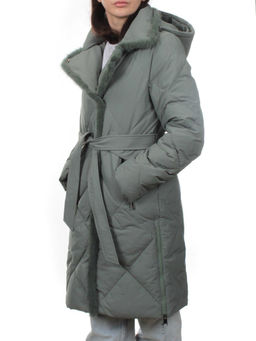 309 GRAY/GREEN Пальто зимнее стеганое женское (200 гр. холлофайбер, натуральная норка) - Fashion фото 5