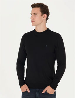 Siyah Slim Fit Yar_m Bal_k__ Yaka Basic Triko Kazak - Pierre cardin фото 3