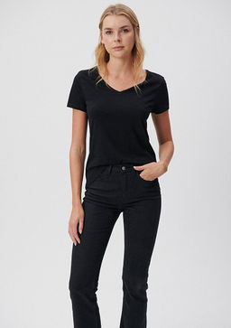 V Yaka Flaml? Siyah Basic Tisort