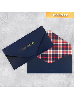 Цена за 2 шт. Конверт подарочный «Клетка», софт тач, тиснение, 19×9 см